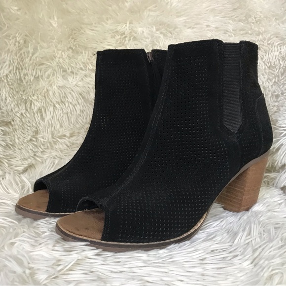 Toms Shoes - Toms Suede Majorca Peep Toe Bootie in Black Size 8.5